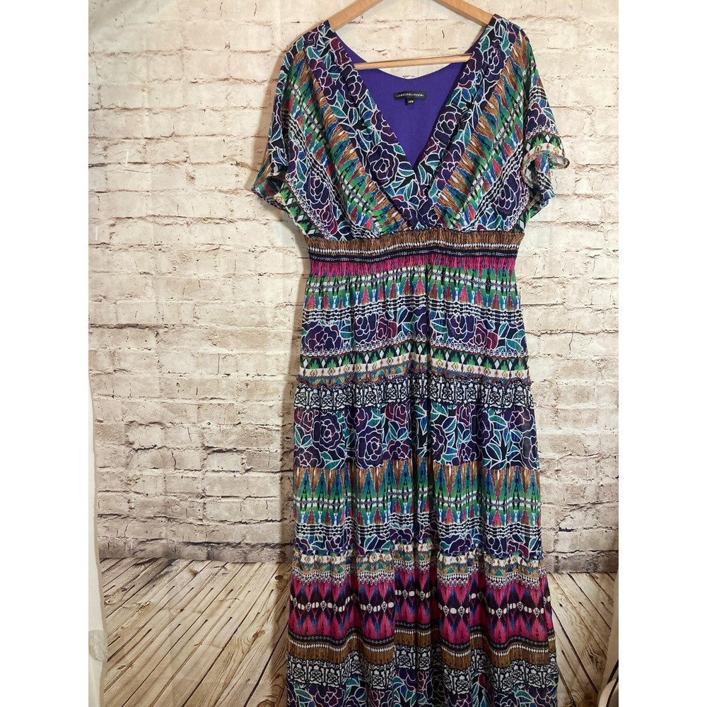 Chris McLaughlin Boho Dress Womens 14W Dark Romantic Mixed Print Flowy Maxi